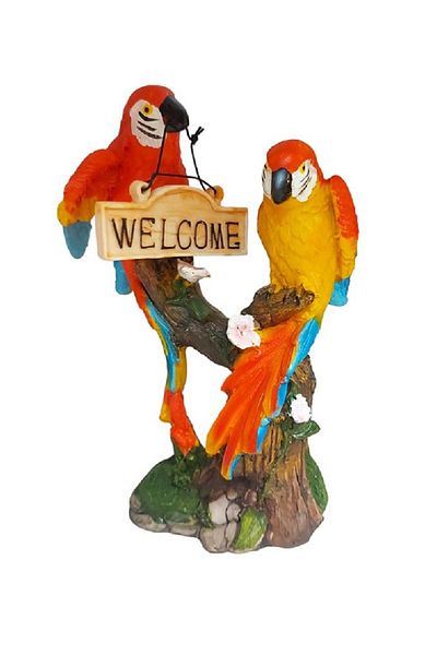 BV Statuetă decorativă, Papagali pe o creangă, Bun venit, Portocaliu, 18 cm, 1025DD4-2