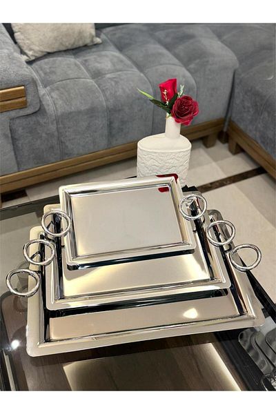 aljahwari 3-piece silver serving tray set