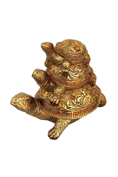 BV Decorative statuette, Stacked turtles, Gold, 14 cm, 213H