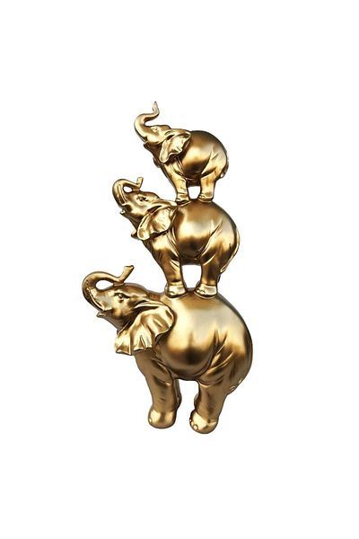 BV Decorative statuette of three overlapping elephants, Gold, 39 cm, 510H