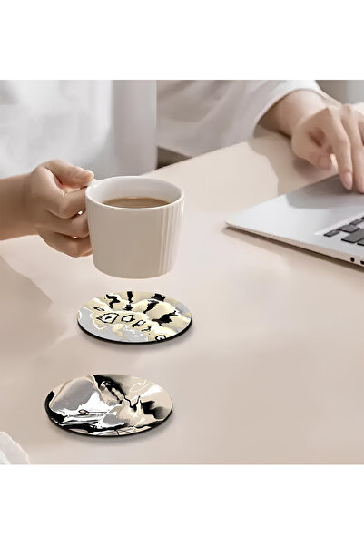 kutuTR 🖤   Abstract Patterned Mdf Six Coasters Set Brd-027