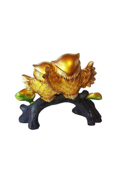 BV Decorative Statuette, Owls on Tree Branch, Gold, 22 cm, GA21231