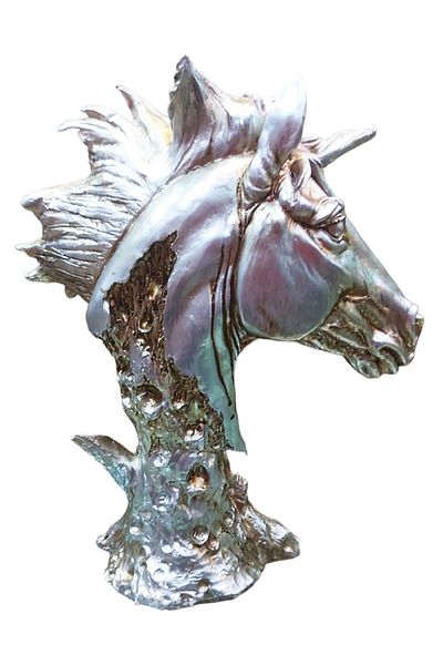 BV Decorative Statuette, Horse Bust, Silver, 25 cm, DO22X