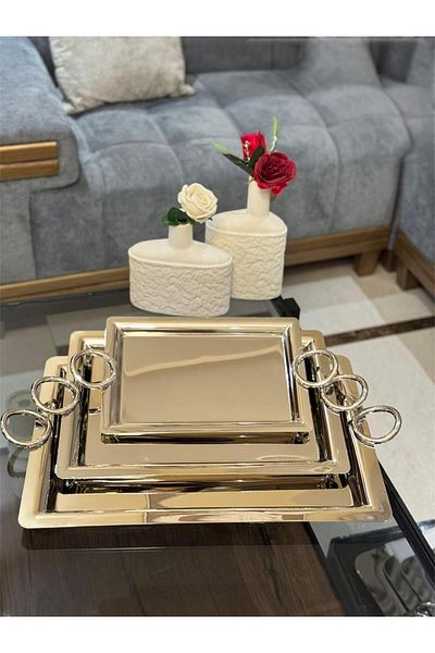 aljahwari 3-piece silver nickel serving tray set