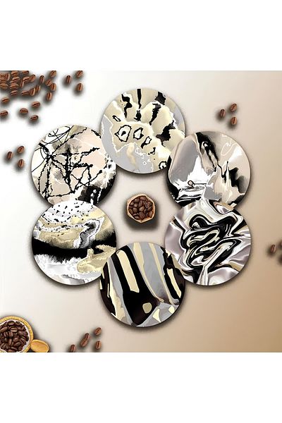 kutuTR 🖤   Abstract Patterned Mdf Six Coasters Set Brd-027