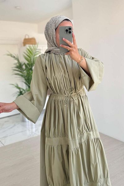 Ka Hijab Waist Lace Layered Dress - Green