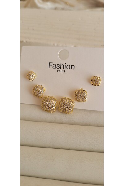 YİĞİTKARANAKSESUAR ÇOKLU TAŞLI GOLD BOMBE KARE KÜPE SETİ