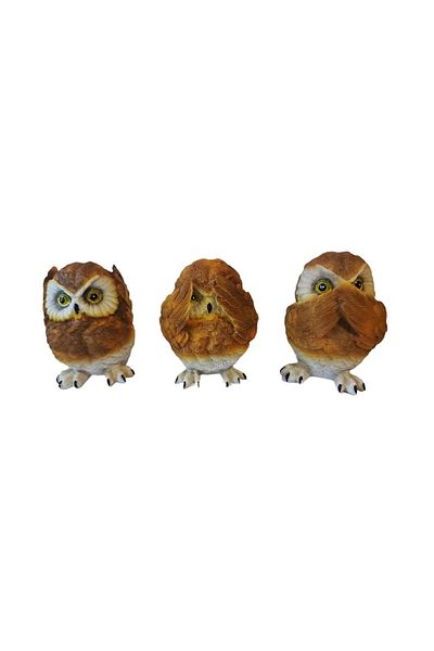 BV Decorative Statuette, Owl Set, I Can't See, I Can't Hear, I Can't Speak, Brown, 13 cm, AJ0010