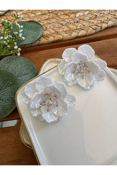 My Joyas Design Zr Model Mid Bead White Flower Earrings