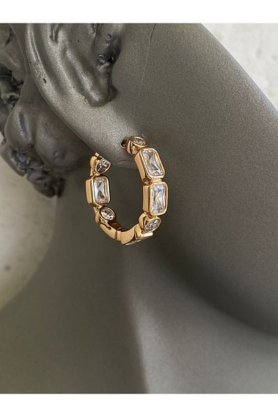 Lucios Rosegold Stone Hoob Earring with Golden Craftsmanship