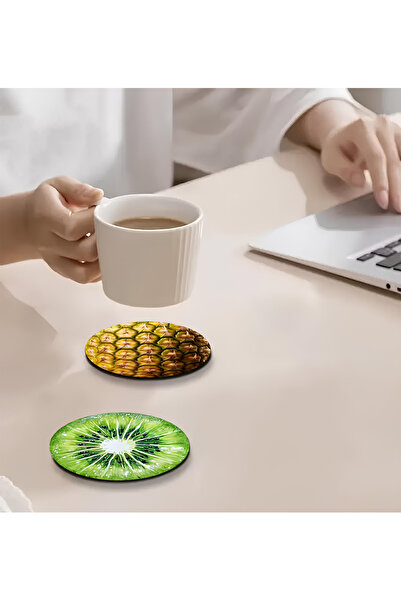kutuTR 🍊   Colorful Fruit Patterned Mdf Coasters – Set of 6 🍍   Brd-022