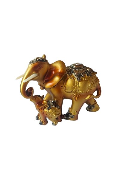 BV Statuetă decorativă, Elefant cu pui, Auriu, 15 cm, XQ13009
