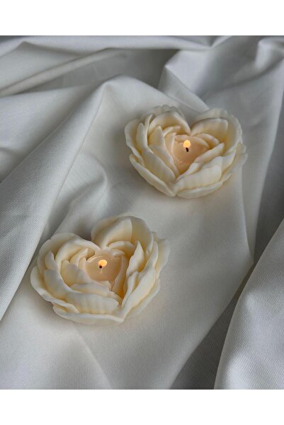 SCA CANDLE Dekoratif Mum Kalp Desenli gül 2 2'li Ürün Kırık Beyaz Modern Deko...