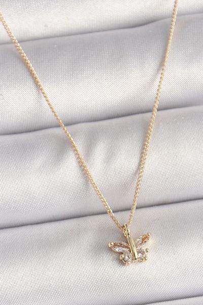 Skygo Brass Gold Color Zircon Stone Butterfly Model Women's Necklace - Tj-Bko9824