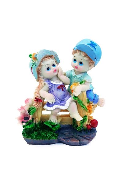 BV Decorative statuette, Two children on a bench, Blue, 11 cm, 1268G