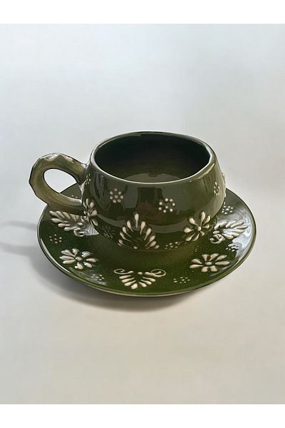 Artistic Quality Decorative Stylish Design Fully Handmade Green 1 Person Coffee Cup