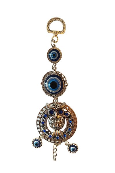 BV Amuletă Feng Shui pentru protecție și noroc, Bufniță și Ochiul lui Horus, Argint, 19 cm, BFL095