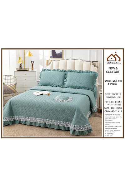 FIONNA.RO Finet 4-Piece Quilt With Ruffles - Mint Green