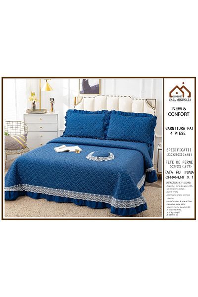 FIONNA.RO Finet 4-Piece Quilt With Ruffles - Blue
