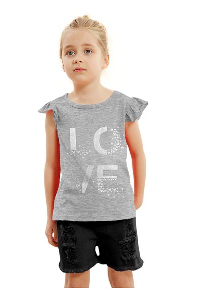 LAUREN SMITH Kids Girls Short Ruffle Sleeved Tee with Cute Print 100 percent Cotton