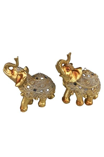 BV Decorative statuette, Set of 2 Elephants decorated with mirrors, Gold, 12 cm, 841H