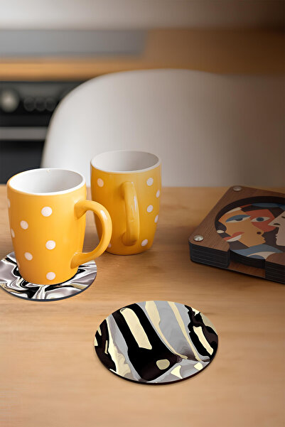 kutuTR 🖤   Abstract Patterned Mdf Six Coasters Set Brd-027