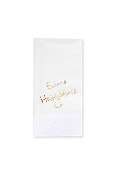 Story 33X33 cm Gold Foil Welcome to My Home Patterned 16-Piece 1/8 Fold White Colored Paper Napkins