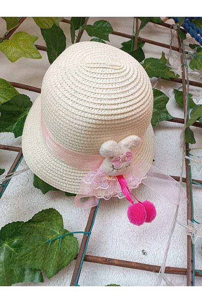 Blotch Summer Decorated Girl's Straw Fedora Hat 4-8 Years