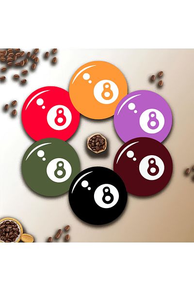 kutuTR 🎱   مجموعة من 6 قطع من قاعدة الأكواب MDF مكونة من 8 كرات ملونة - تصميم ممتع وديكوري! BRD-018