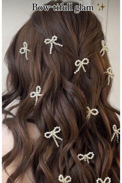 Genel Markalar Şıklığınızı Tamamlayan 12'li Beyaz İnci Fiyonk Saç Aksesuarı