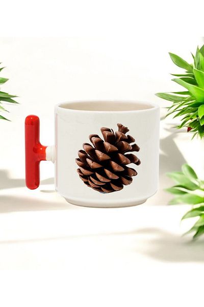 BB TRADE Ceramic Printed Mug Cup with Cone Design Red t Handle 250 ml