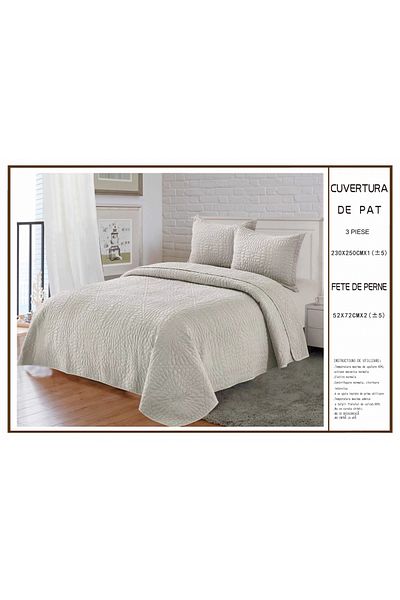 FIONNA.RO UNI 3 Piece Quilted Cotton Duvet Cover - Light Grey