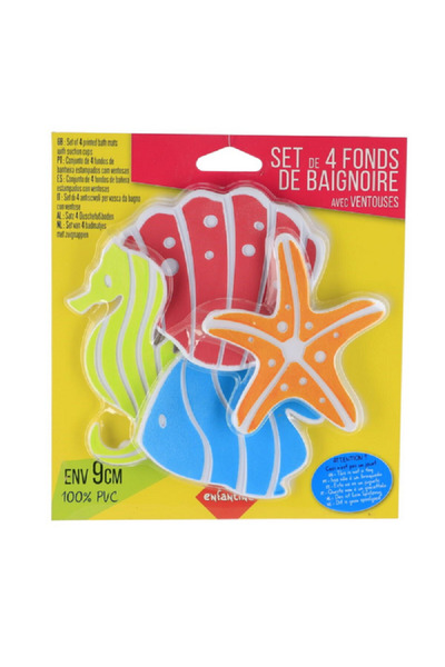 Evideco مجموعة من 4 قطع من سجادات الاستحمام الصغيرة المصنوعة من مادة البولي فينيل كلوريد للأطفال، متعددة الألوان، بتصميم أسماك ونجوم بحر وأصداف وأحصنة بحرية