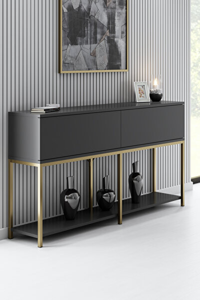 Modatte LORA GOLD METAL AYAKLI ANTRASİT DRESUAR