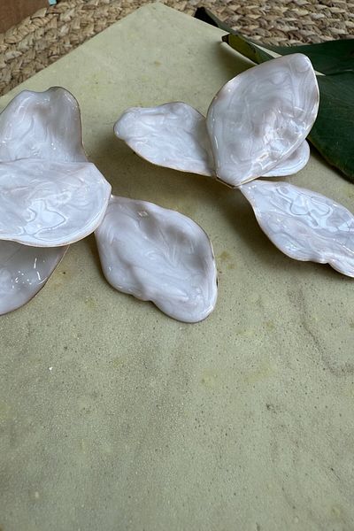 My Joyas Design Zr Model White Enamel Half Flower Earrings