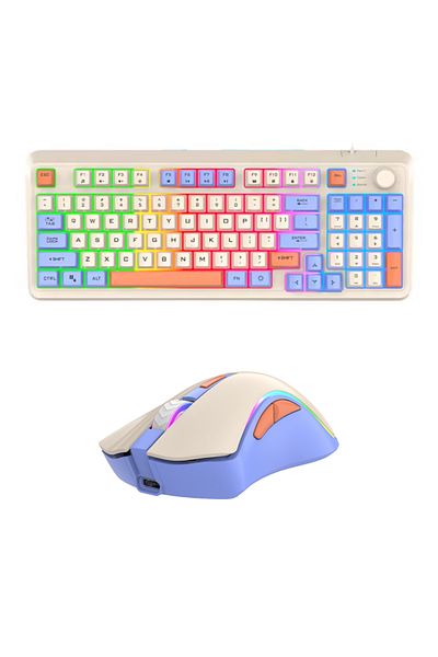 LUDORA Tastatura gaming cu senzatie mecanica si mouse cu fir ilumanre rainbow RGB, taste PBT Double-Shot