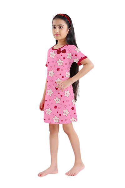LAUREN SMITH Kids Girls 100% Cotton Night Dress with Cute Bow