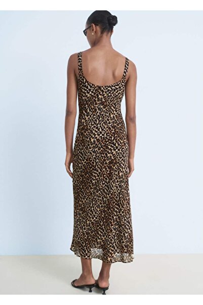 MANGO Woman Leopar desenli midi elbise