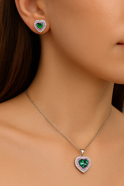 Crystal Diamond Zirconia Özel kesim, 2 karat kalp kolye ve küpe