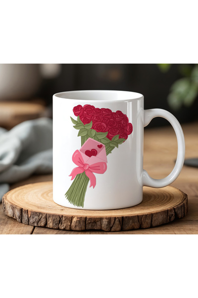 BB TRADE White Ceramic Printed Mug with Rose Flower Design 330ml
