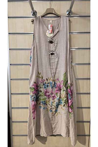 Park Moda Ιταλικό λινό φόρεμα με μηδενικό μανίκι με λεπτομέρεια με κουμπί
