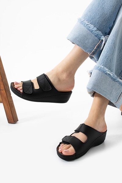 AlbiShoes Alane Light Heeled Double Tape Two Velcro Anatomical Comfort Women's Daily Home Out Slippers