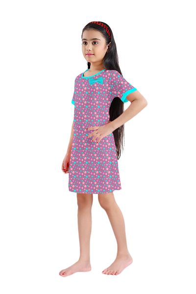 LAUREN SMITH Kids Girls 100% Cotton Night Dress with Cute Bow
