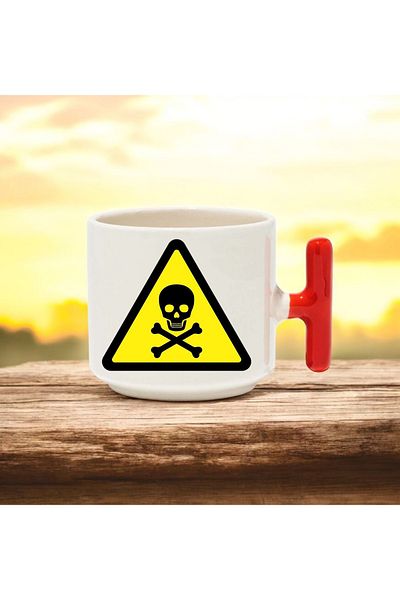 BB TRADE Ceramic Printed Mug with Red t Handle with Fatal Danger Design 250 ml