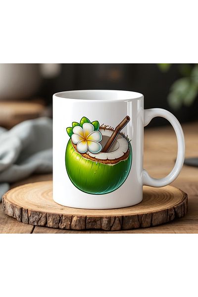 BB TRADE White Ceramic Printed Mug with Avocado Design 330ml
