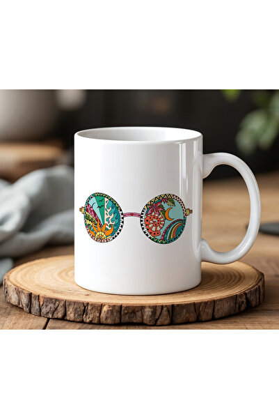 BB TRADE White Ceramic Printed Mug with Glasses Design 330ml