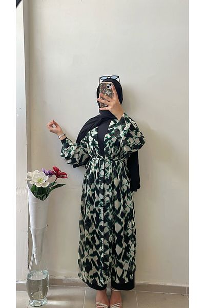 DİLEKBUTİK Green Pareo Beach Kimono Hijab Kimono