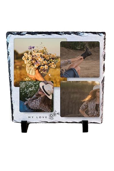 OEM Piatra ardezie 4 poze Photo Colage MY LOVE, finisaj lucios (20 X 20 cm)