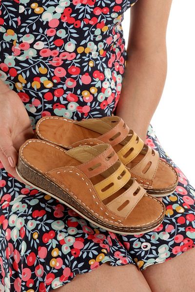 Modabuymus Viba Multicolored Tan Genuine Leather Daily Women's Slippers