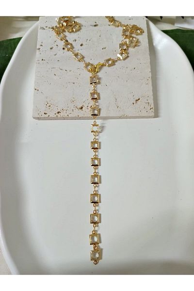 mos&more Gold White Square Stone Tarnish-Free Elegant Y Necklace